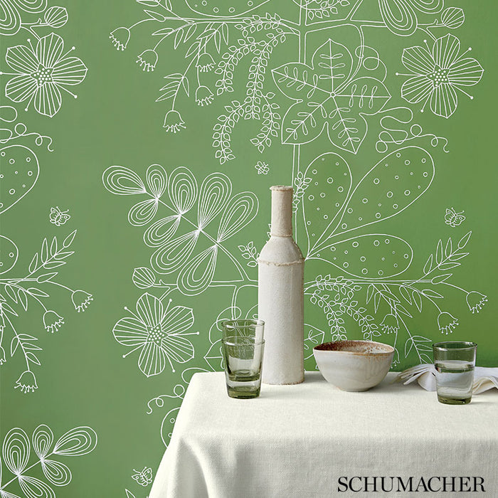 Schumacher Blommen Marine Wallpaper Sample 5007493