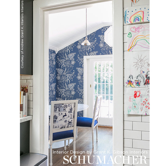 Schumacher Blommen Marine Wallpaper Sample 5007493