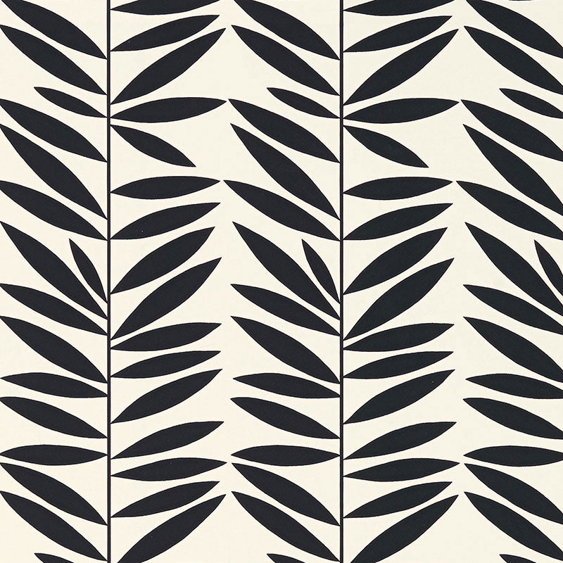Schumacher Leaf Stripe Ebony Wallpaper Sample 5007513