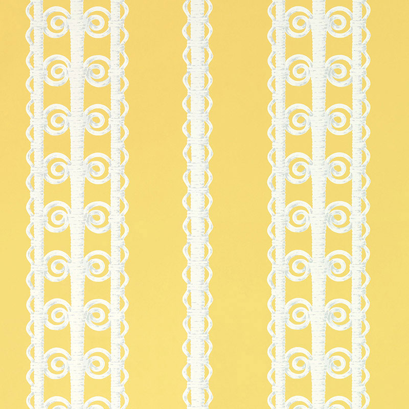 Schumacher Wicker Stripe Lemon Blossom Wallpaper Sample 5007722