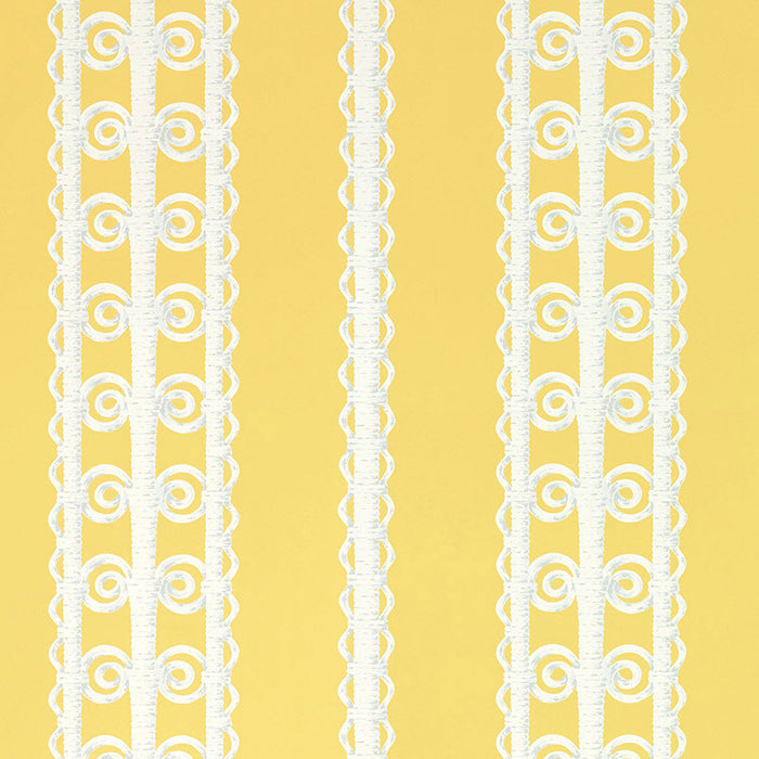 Schumacher Wicker Stripe Lemon Blossom Wallpaper Sample 5007722