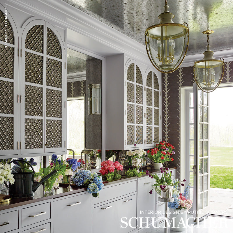 Schumacher Glass Paneling Silver Wallpaper Sample 5007760