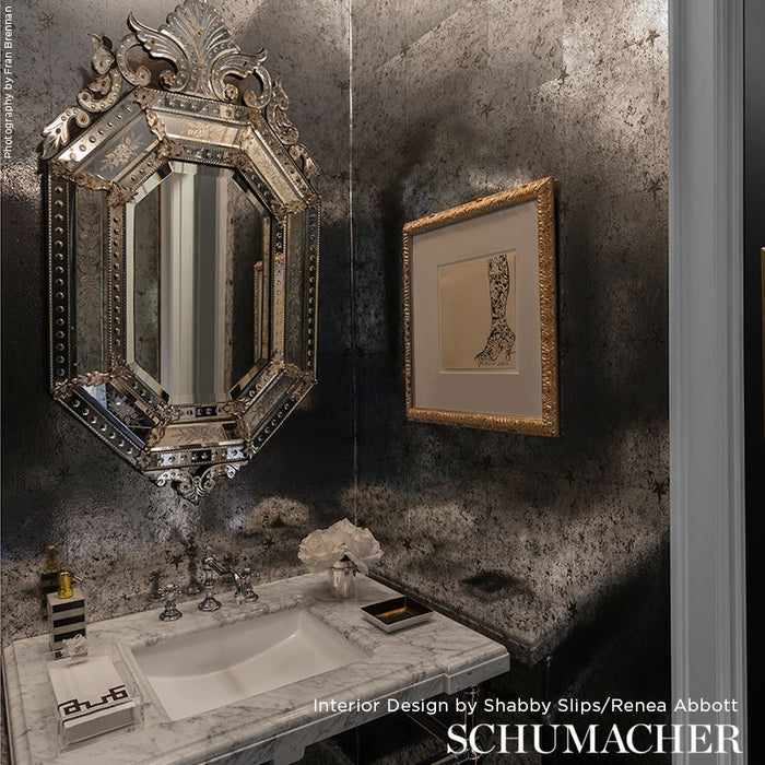Schumacher Glass Paneling Silver Wallpaper Sample 5007760