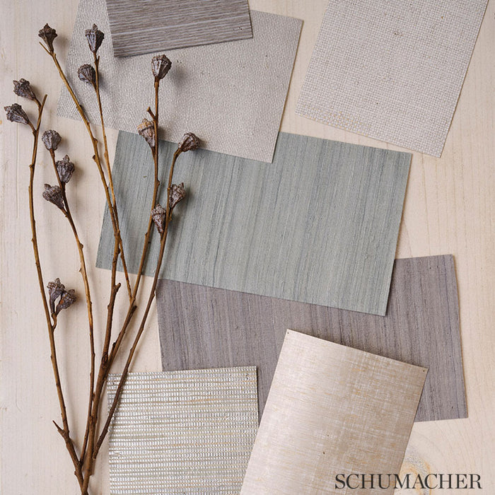Schumacher Gilded Linen Silver Wallpaper Sample 5007841
