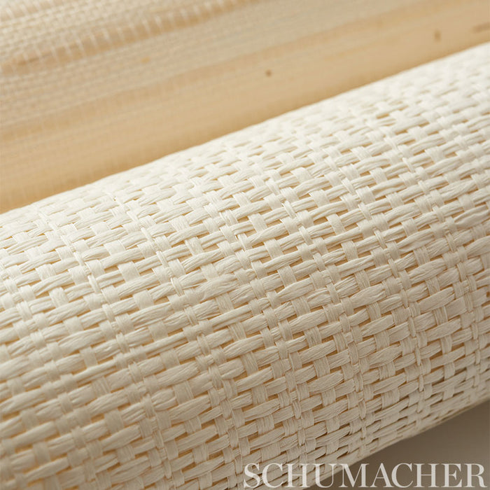 Schumacher Banded Grasscloth Cream Wallpaper 5007900
