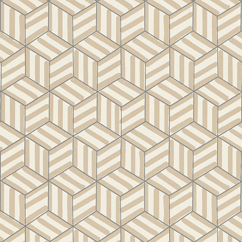 Schumacher Tumbling Blocks Greige Wallpaper 5007960