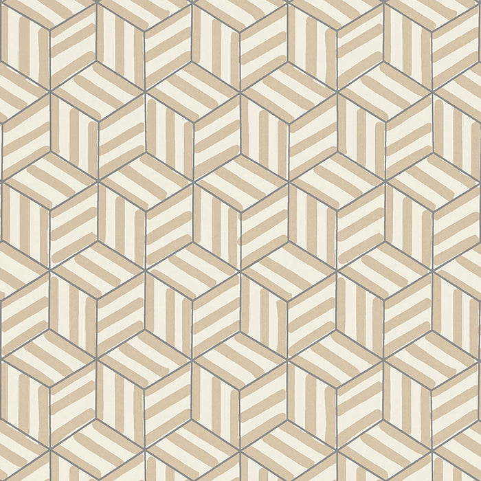 Schumacher Tumbling Blocks Greige Wallpaper Sample 5007960