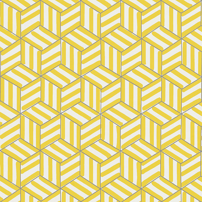 Schumacher Tumbling Blocks Citron Wallpaper Sample 5007961