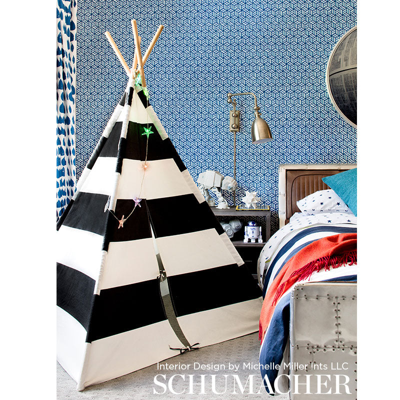 Schumacher Tumbling Blocks Cobalt Wallpaper Sample 5007962