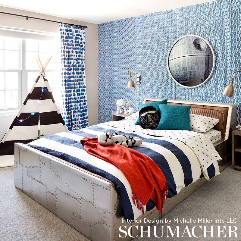 Schumacher Tumbling Blocks Cobalt Wallpaper Sample 5007962