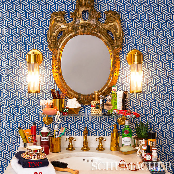 Schumacher Tumbling Blocks Cobalt Wallpaper Sample 5007962