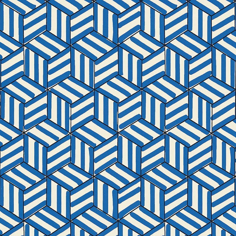 Schumacher Tumbling Blocks Cobalt Wallpaper Sample 5007962