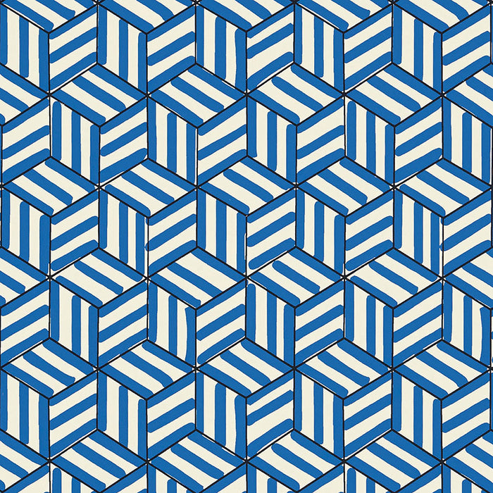 Schumacher Tumbling Blocks Cobalt Wallpaper Sample 5007962