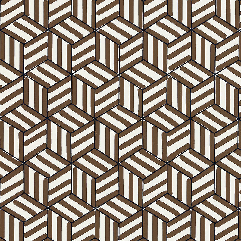 Schumacher Tumbling Blocks Chocolate Wallpaper Sample 5007963