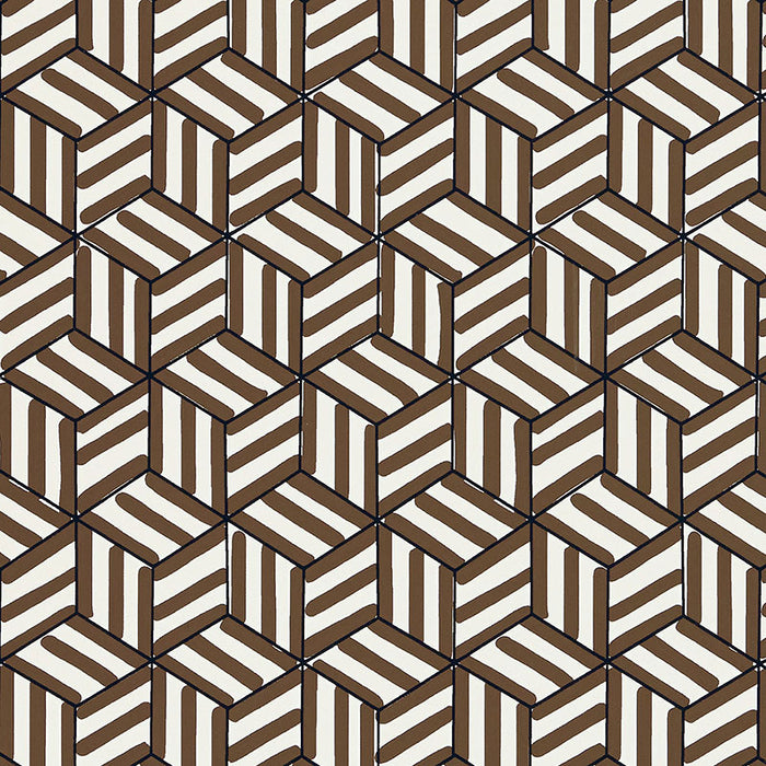 Schumacher Tumbling Blocks Chocolate Wallpaper Sample 5007963