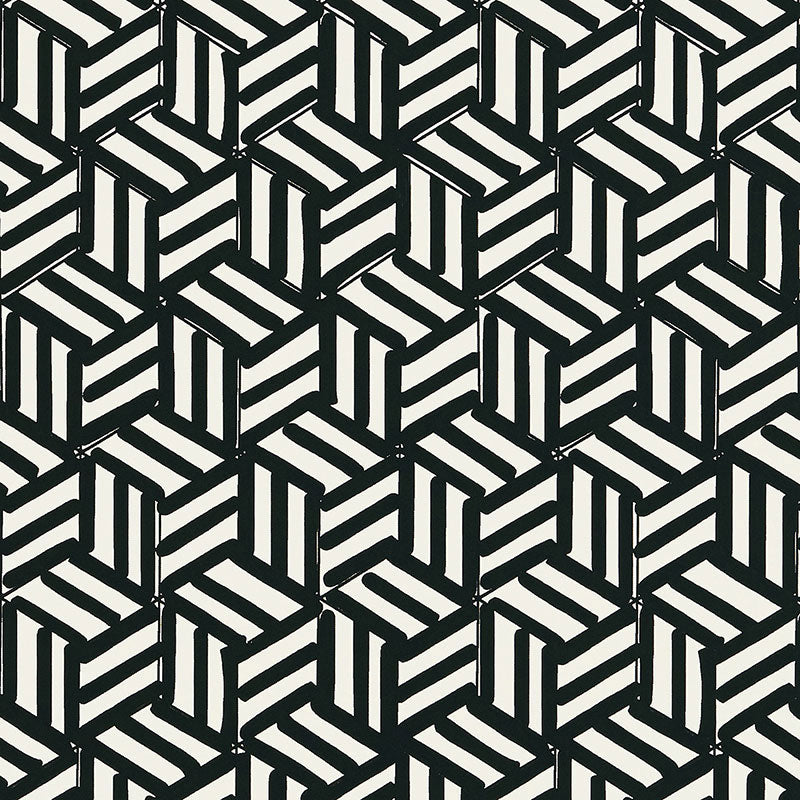 Schumacher Tumbling Blocks Black Wallpaper Sample 5007964