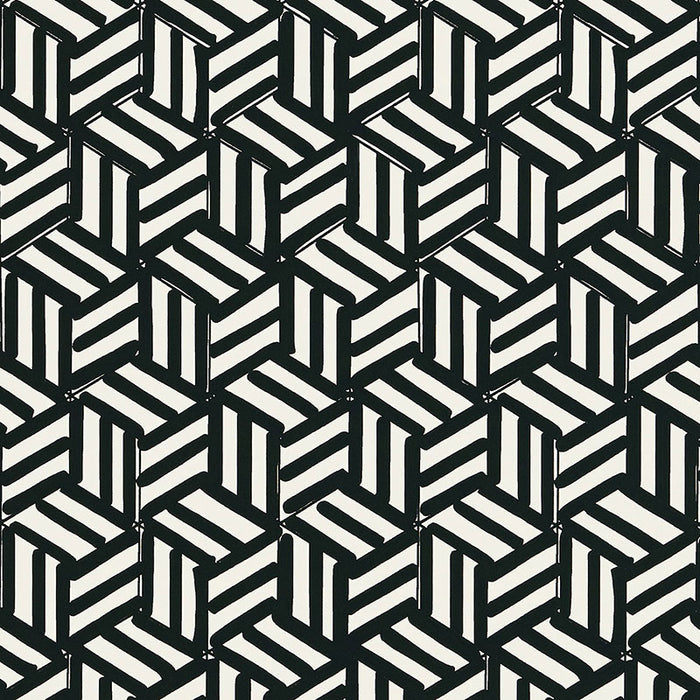 Schumacher Tumbling Blocks Black Wallpaper Sample 5007964