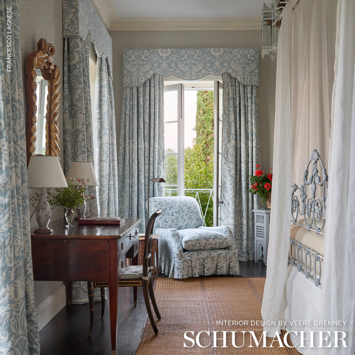 Schumacher Folly Orpington Blue Wallpaper Sample 5008004
