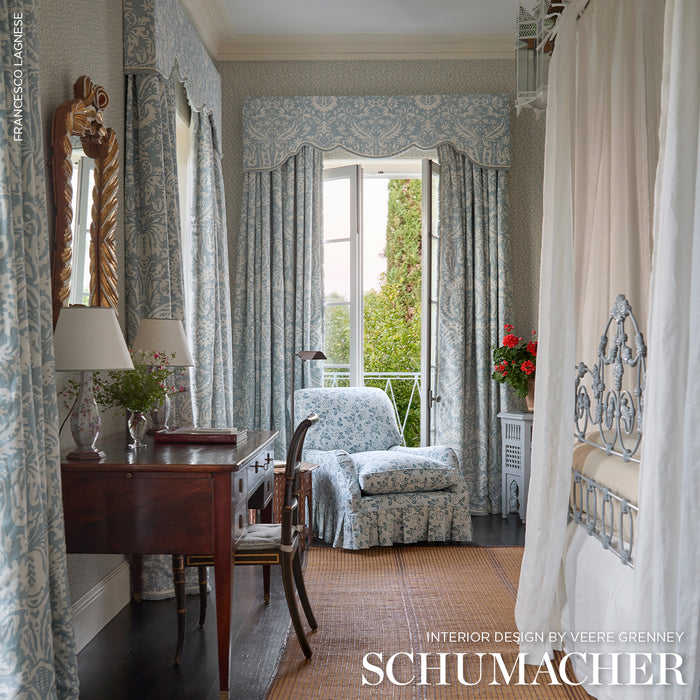 Schumacher Folly Orpington Blue Wallpaper Sample 5008004
