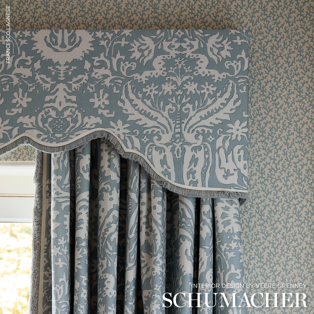 Schumacher Folly Orpington Blue Wallpaper Sample 5008004