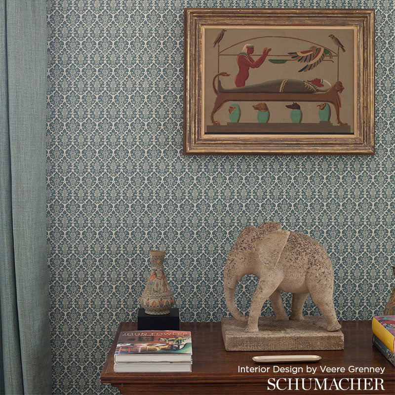 Schumacher Burley Orpington Blue Wallpaper Sample 5008034