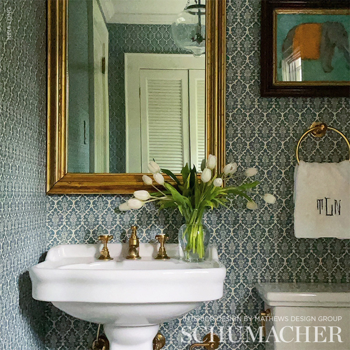Schumacher Burley Peacock Blue Wallpaper Sample 5008035