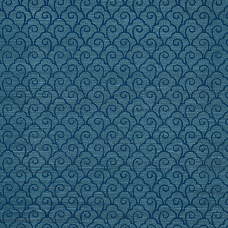 Schumacher Scallop Filigree Sisal Lapis On Peacock Wallpaper Sample 5008300