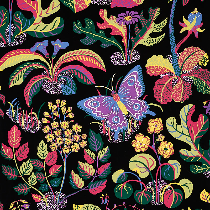 Schumacher Exotic Butterfly Black Wallpaper Sample 5008422