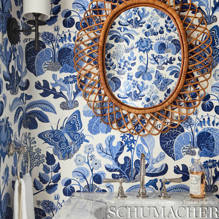 Schumacher Exotic Butterfly Marine Wallpaper Sample 5008423