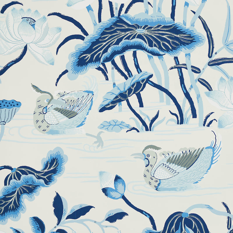 Schumacher Lotus Garden Porcelain Wallpaper Sample 5008435