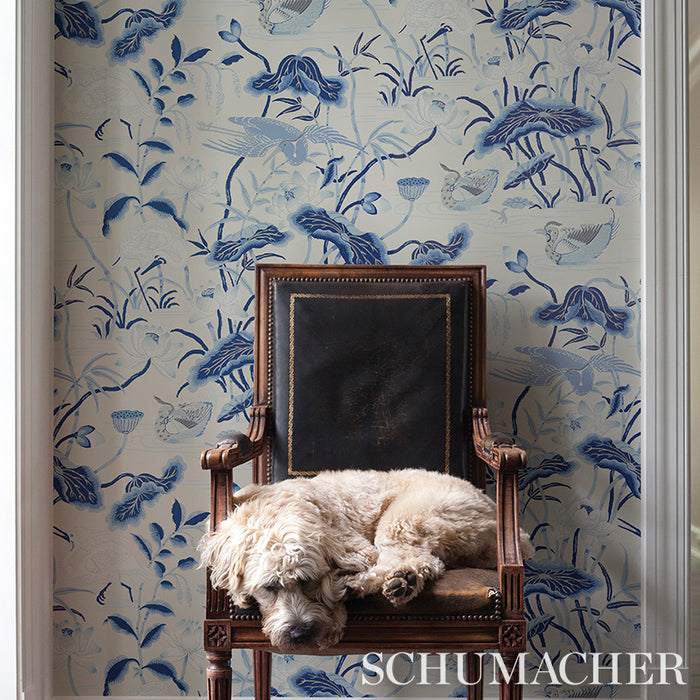 Schumacher Lotus Garden Porcelain Wallpaper Sample 5008435