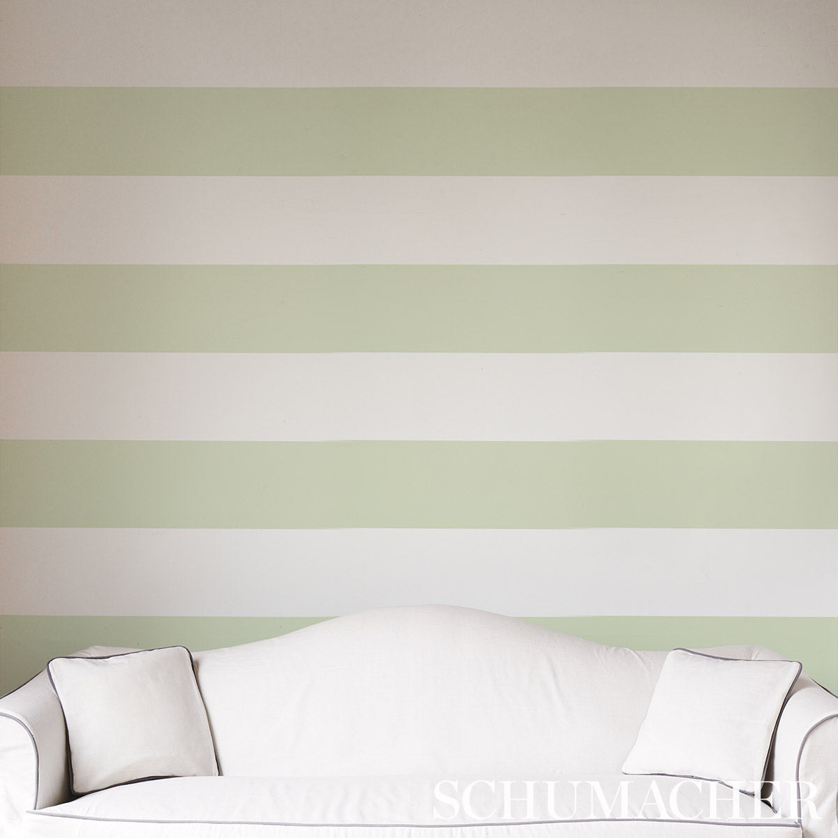 Schumacher Baxter Stripe Green Wallpaper Sample 5008525