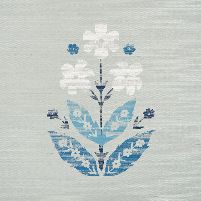 Schumacher Floweret Sisal Blues Wallpaper Sample 5008910