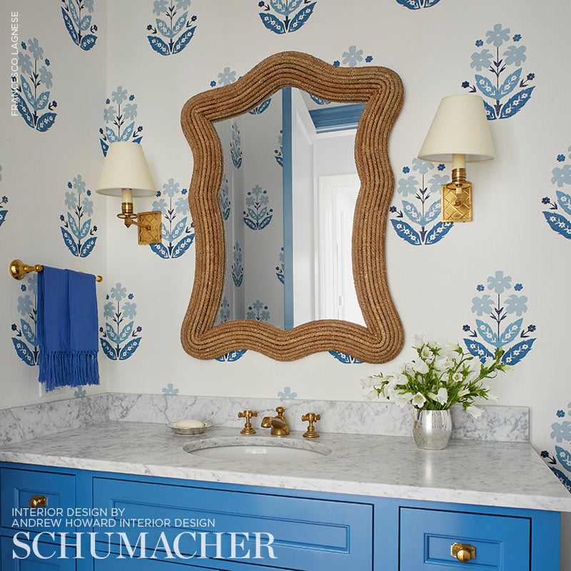 Schumacher Floweret Paperweave Porcelain Wallpaper Sample 5008922