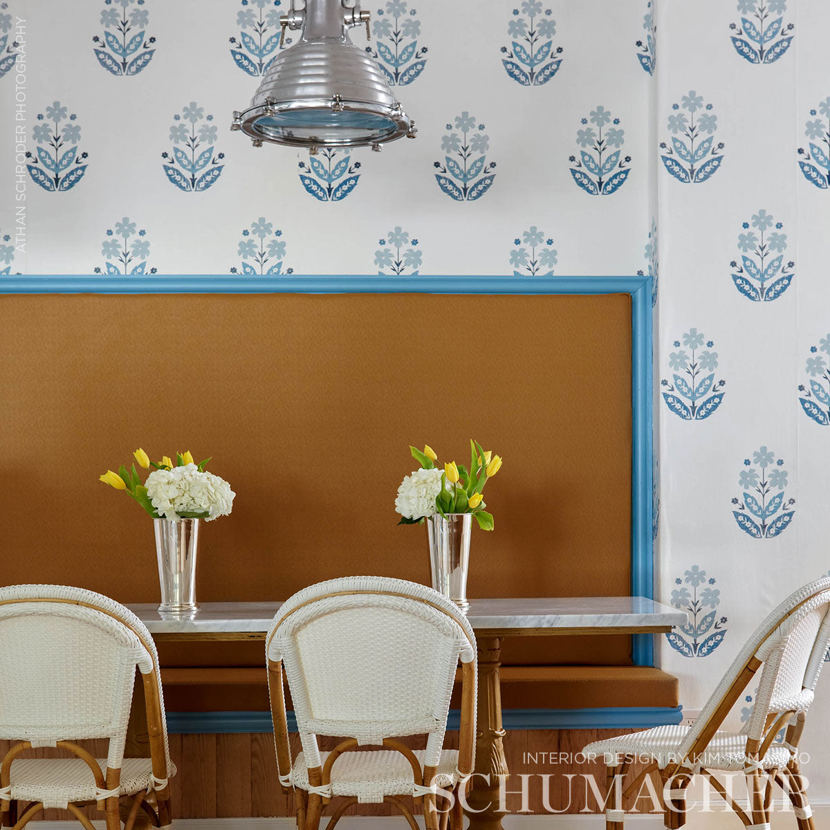 Schumacher Floweret Paperweave Porcelain Wallpaper Sample 5008922