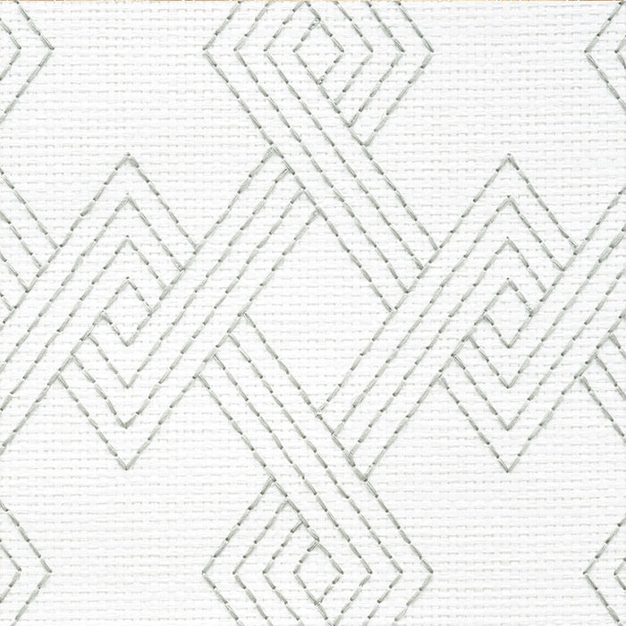 Schumacher Hix Embroidered Paperweave Grey Wallpaper Sample 5008950