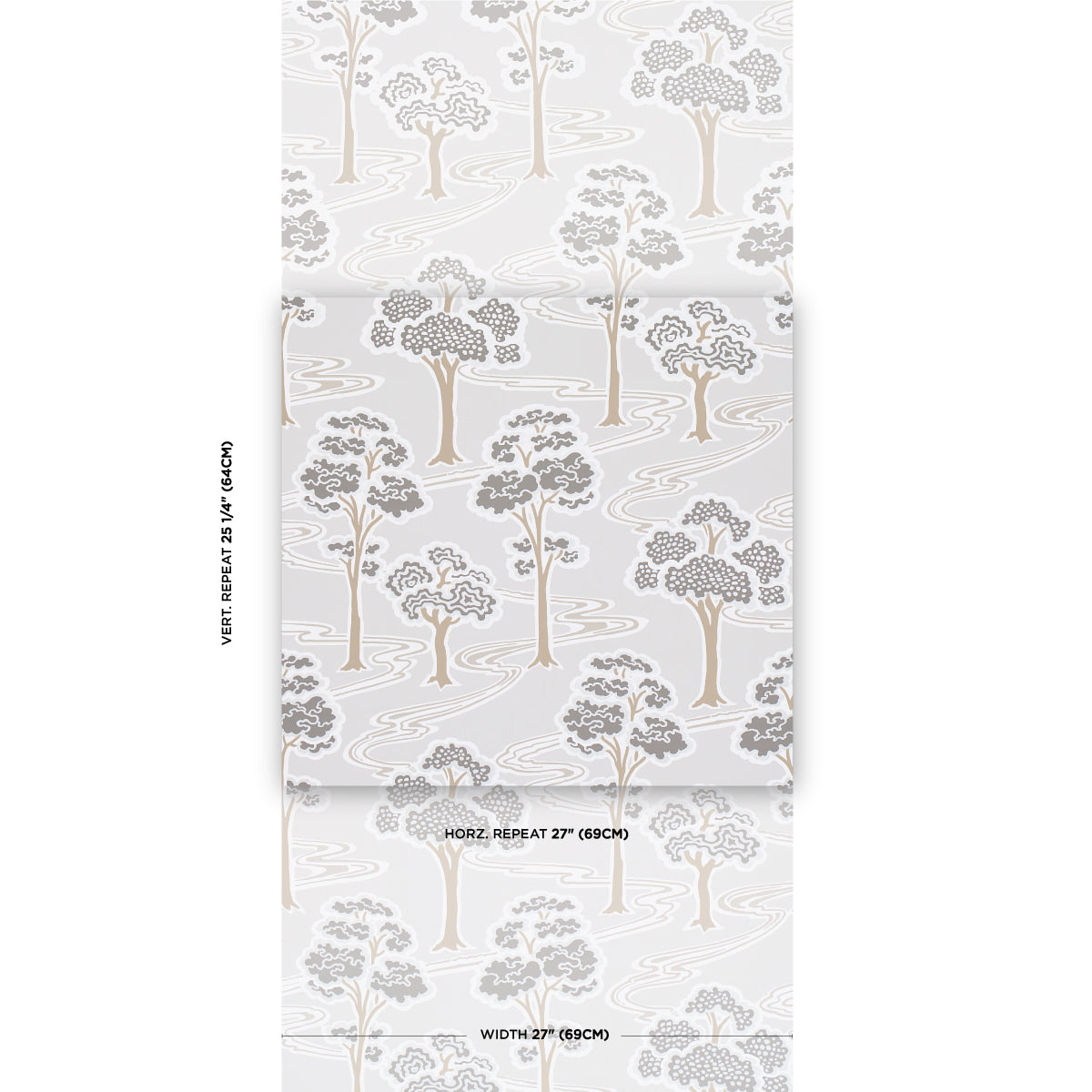 Schumacher Tree River Moonstone Wallpaper Sample 5009100