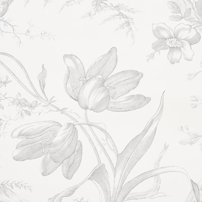 Schumacher Toile De Fleurs Grisaille Wallpaper Sample 5009120