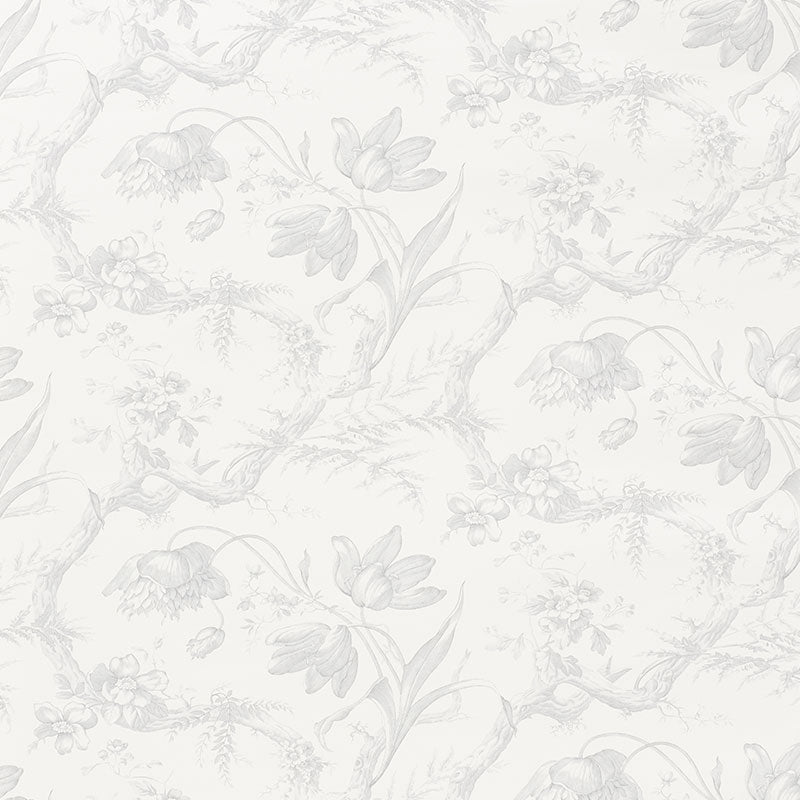 Schumacher Toile De Fleurs Grisaille Wallpaper Sample 5009120
