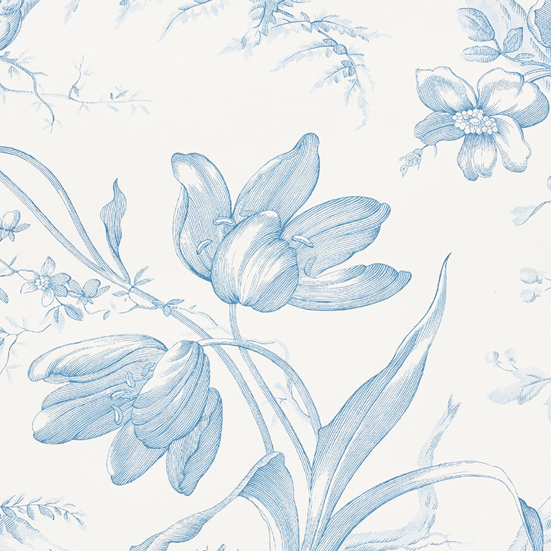 Schumacher Toile De Fleurs Delft Wallpaper Sample 5009121