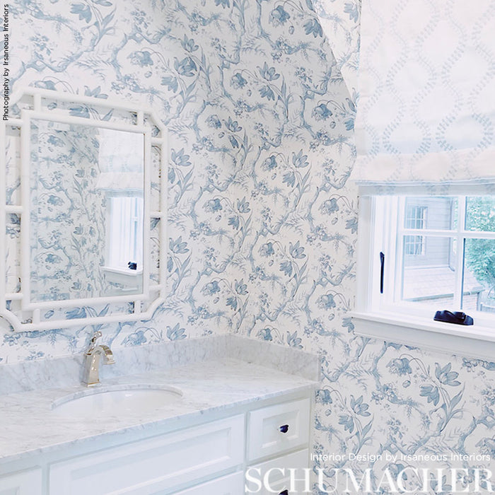 Schumacher Toile De Fleurs Delft Wallpaper Sample 5009121