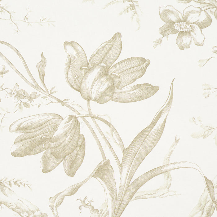 Schumacher Toile De Fleurs Birch Wallpaper Sample 5009125