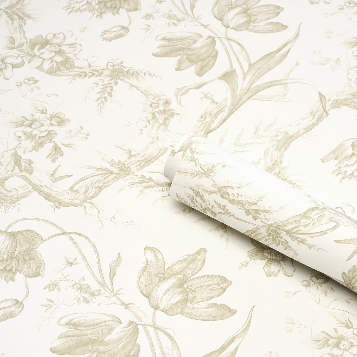 Schumacher Toile De Fleurs Birch Wallpaper Sample 5009125