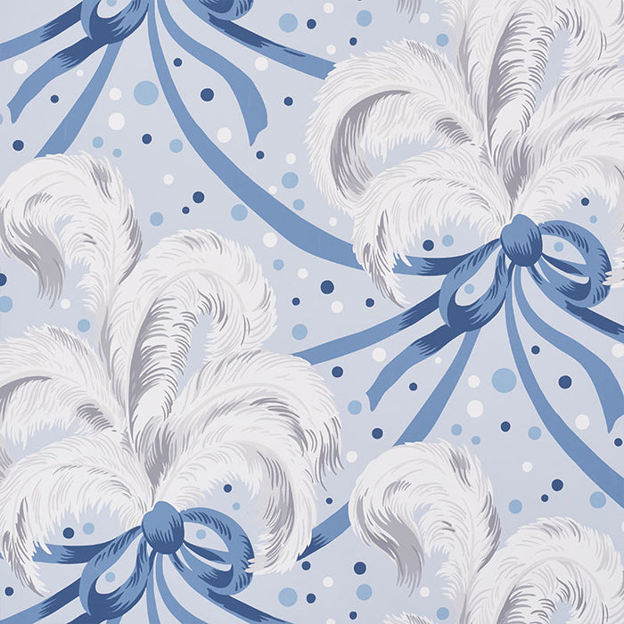 Schumacher Plumes Et Rubans Blue Wallpaper Sample 5009180
