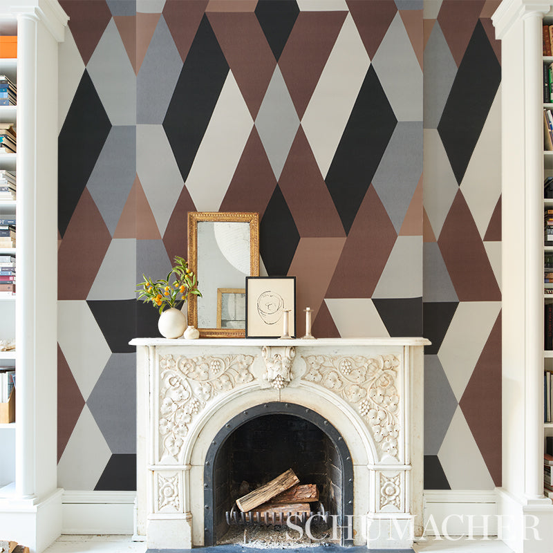 Schumacher Deco Diamonds Panel Carbon Wallpaper 5009201