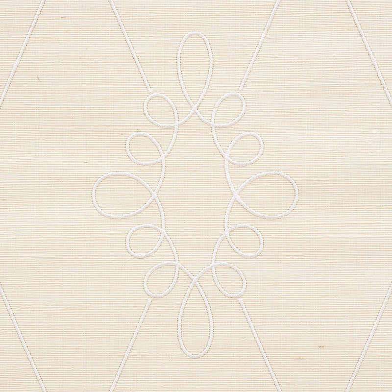 Schumacher Sylvie Embroidered Sisal Ivory Wallpaper Sample 5009270