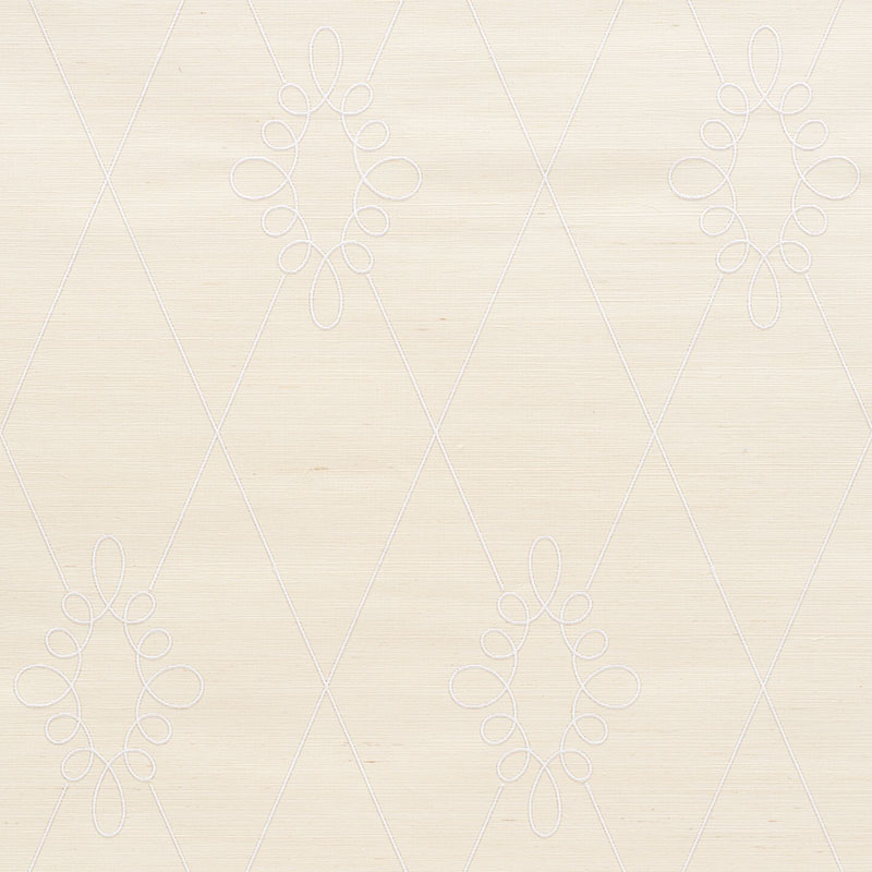 Schumacher Sylvie Embroidered Sisal Ivory Wallpaper Sample 5009270