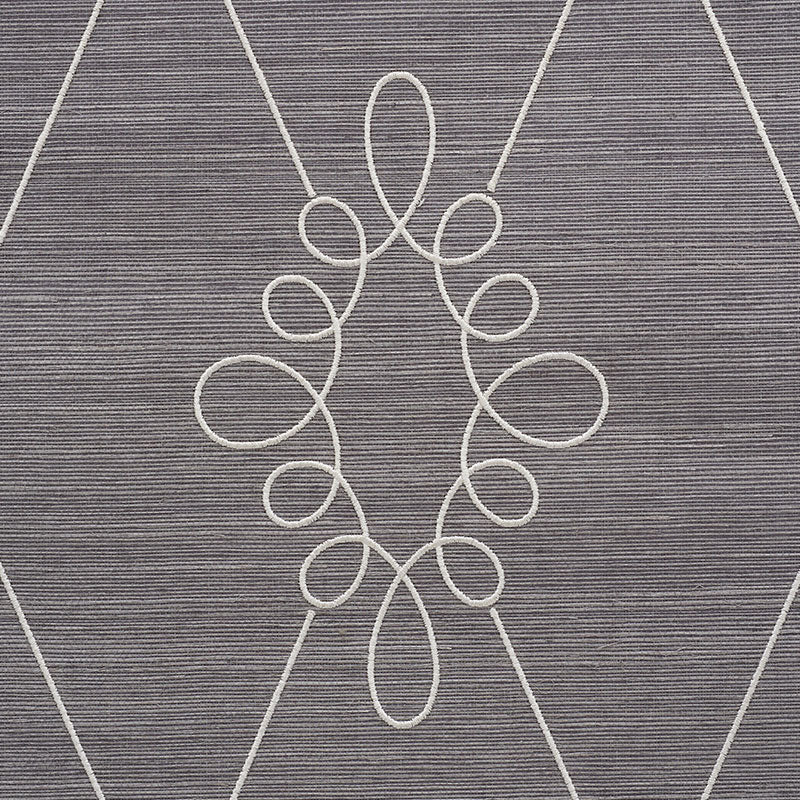 Schumacher Sylvie Embroidered Sisal Charcoal Wallpaper Sample 5009272
