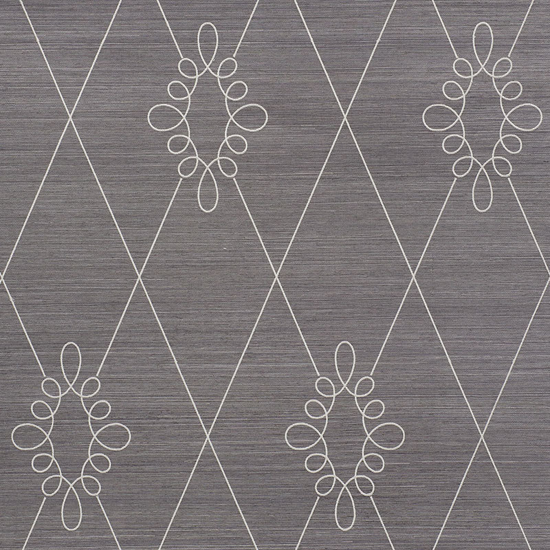 Schumacher Sylvie Embroidered Sisal Charcoal Wallpaper Sample 5009272