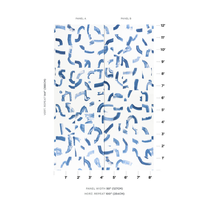 Schumacher Sepiessa Panel Set Blue Wallpaper Sample 5009494